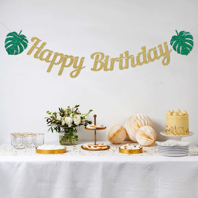 Ramciyo Tropic Happy Birthday Banner, Palm Leaves Birthday Party Decorations, Hawaii Luau Happy Birthday Decorations, Safari Birthday Party Supplies - Image 2